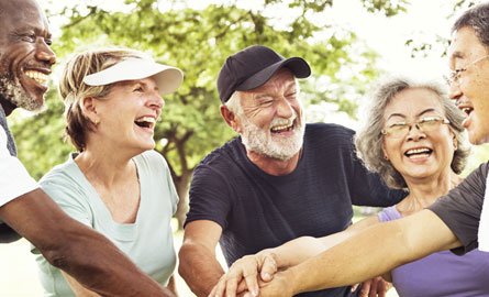 Group of older adult friends outside